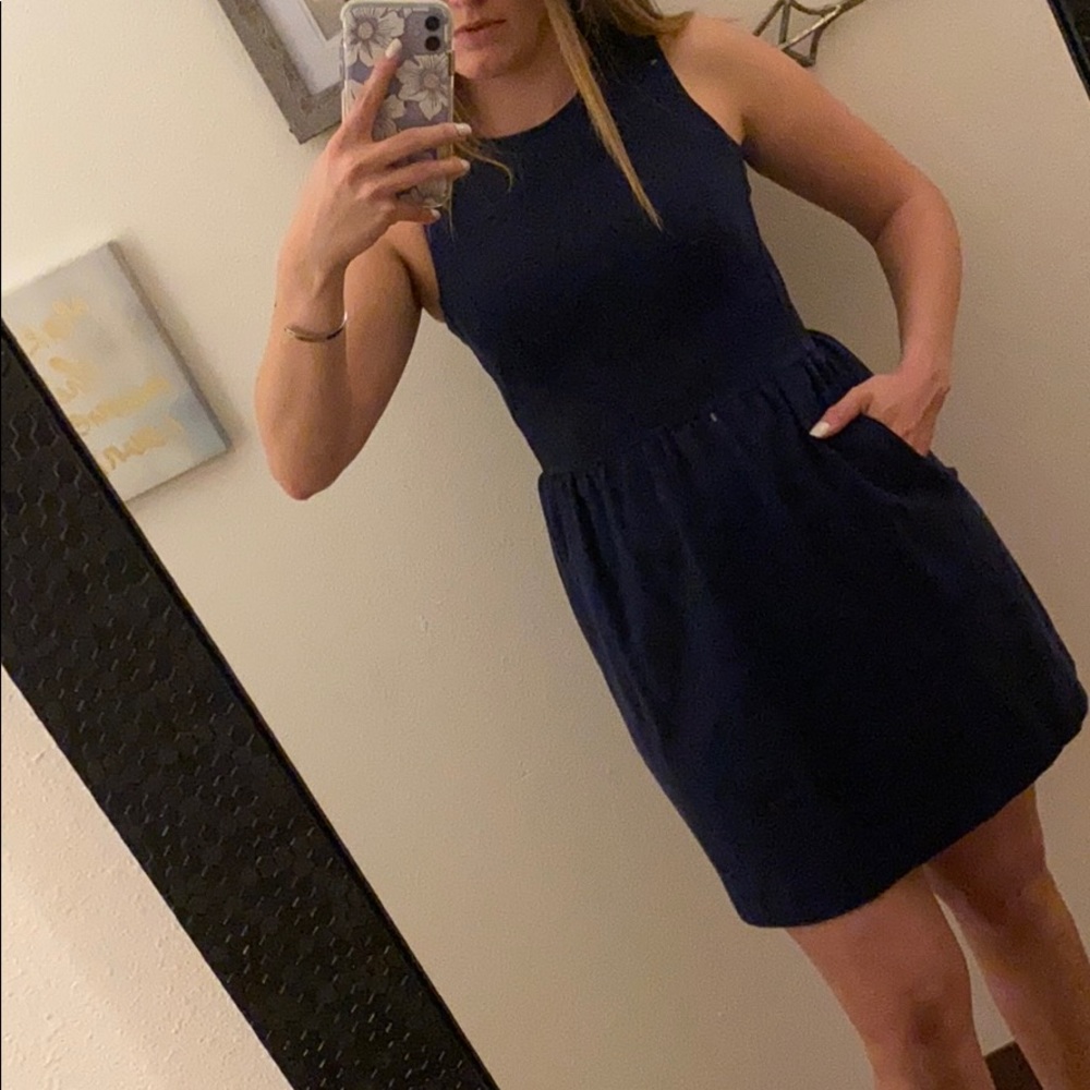 navy stretch dress with pockets